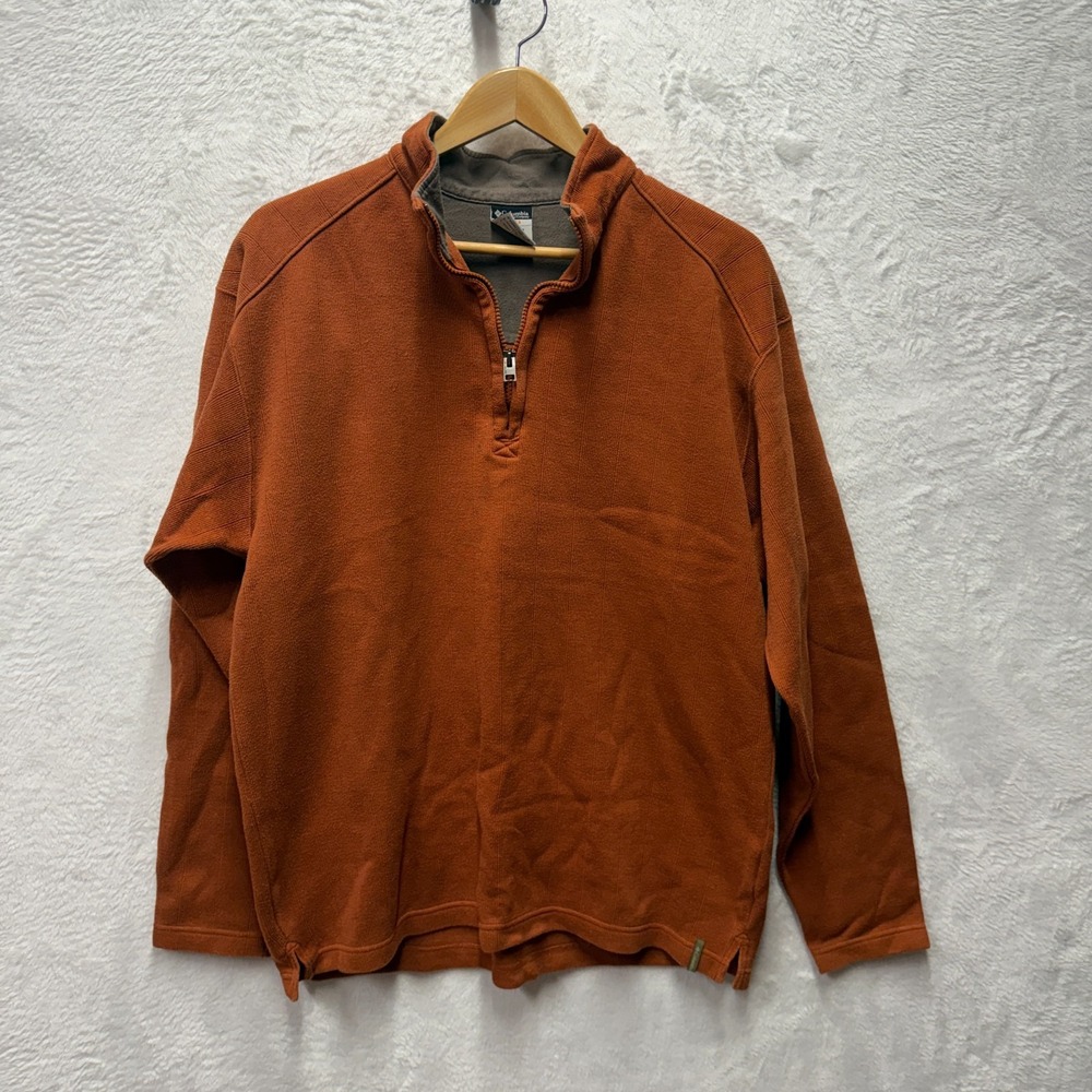 Columbia 1/4 Zip XCO Pullover Top Men Large Dark Orange Cotton Mock Neck Outdoor
